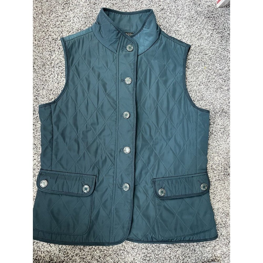 Talbots Women's Quilted Vest Size Small Button Up Argyle Diamond Blue Casual S‎